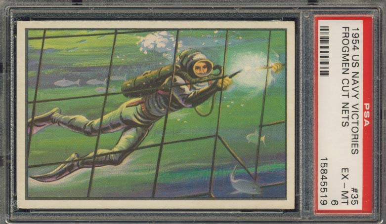 1954 U.S. NAVAL VICTORIES #35 FROGMEN CUT NETS ... PSA 6 EX-MT  #*