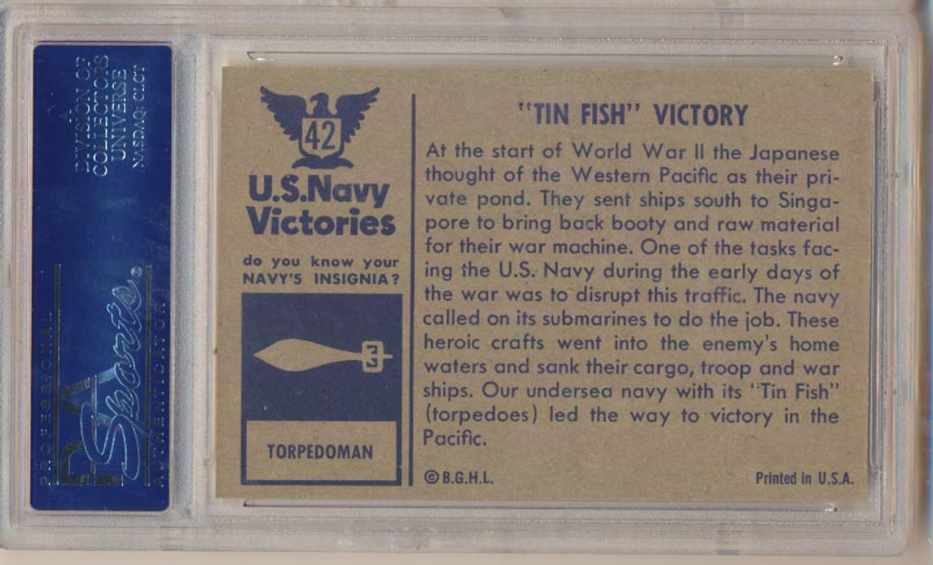 1954 U.S. NAVAL VICTORIES #42 TIN FISH VICTORY ... PSA 5 EX  #*