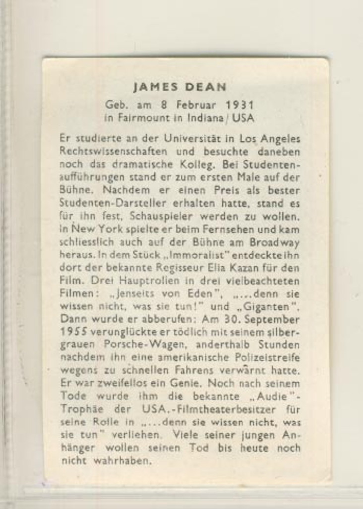 1955 Series H Film Stars #53 James Dean Ex  #*