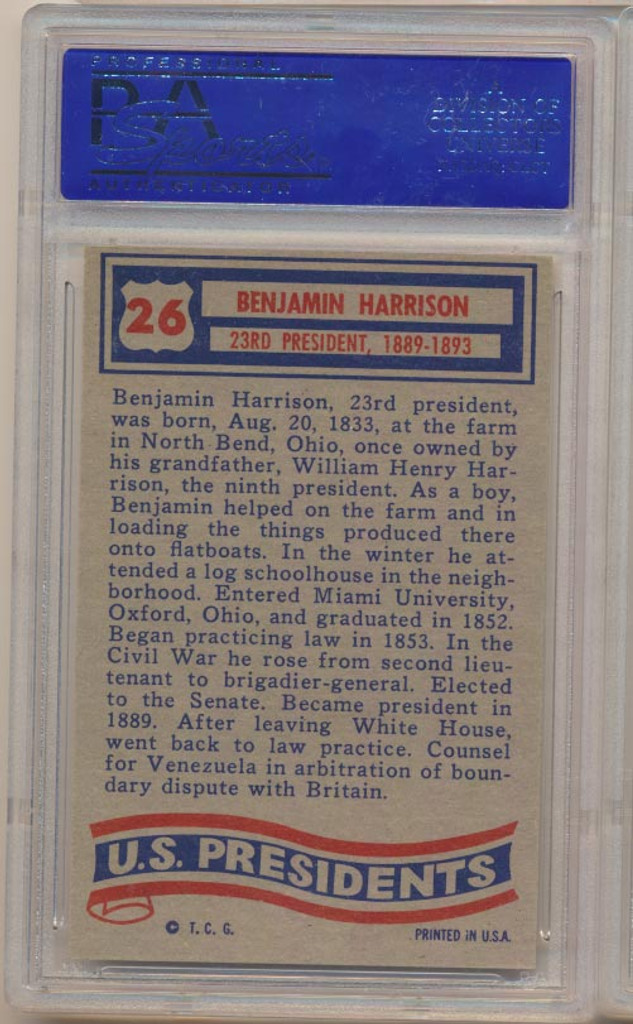 1956 U.S. PRESIDENTS #26 BENJAMIN HARRISON PSA 8 NM-MT   #*