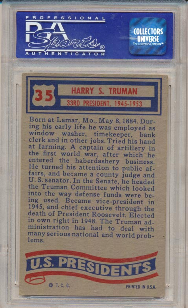 1956 US PRESIDENTS #35 HARRY S. TRUMAN PSA 6 EX-MT  #sku8115