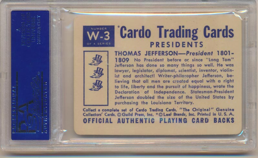 1958 CARDO TRADING #W-3 THOMAS JEFFERSON PSA 9 MINT  #*