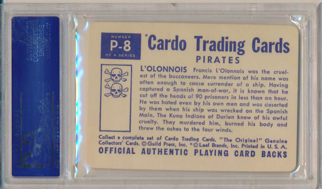 1958 CARDO TRADING #P-8 L'OLONNOIS ATTACKS PSA 10 GEM MINT   #*sku16921