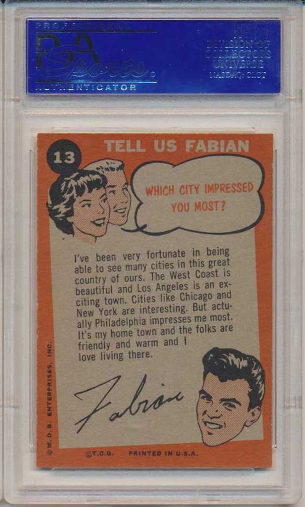 1959 Fabian #13 Fabian Performs PSA 8 NM-MT  #*