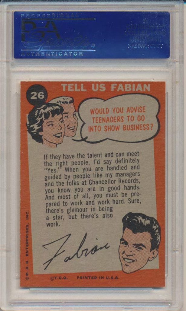 1959 Fabian #26 Recording Session PSA 9 MINT  #*