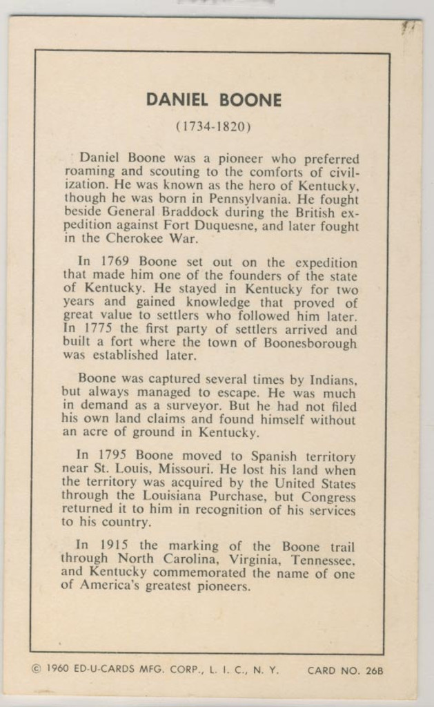 1960 Ed-U-Card Daniel Boone  #*