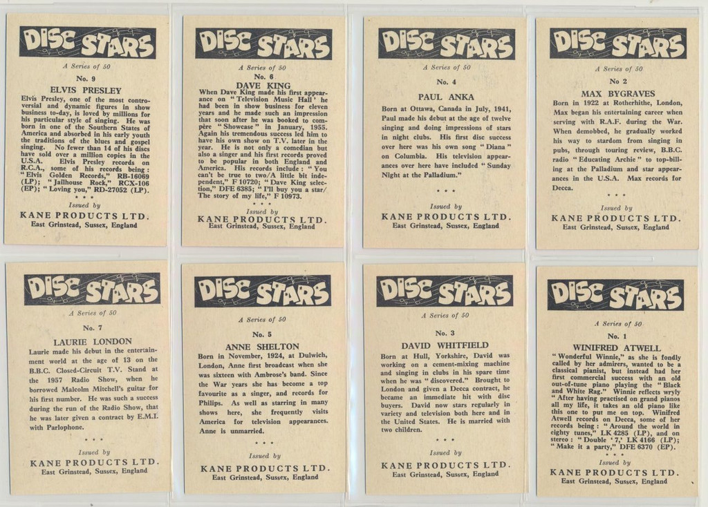 1960 Kane Products Ltd Disc Stars Set 50   #*
