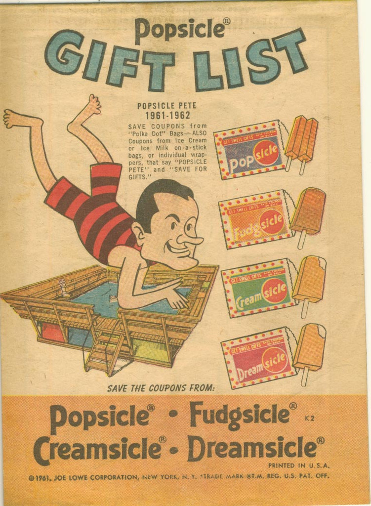 1961/1962 Popsicle Gift List W/ Bob Hope 5 by 7 inches  #*