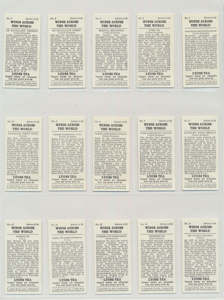 1962 J. Lyon Tea Wings Across The World Set 24   #*