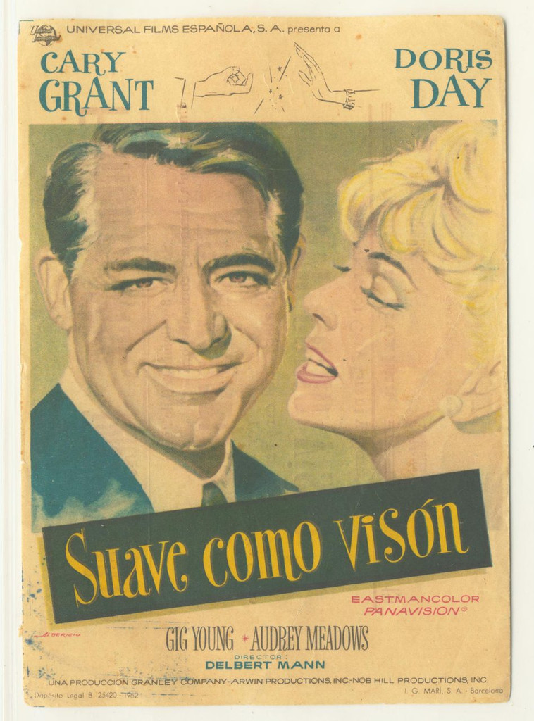 1962 Film Poster Suave Como Vison Cary Grant & Doris Day Vg  #*