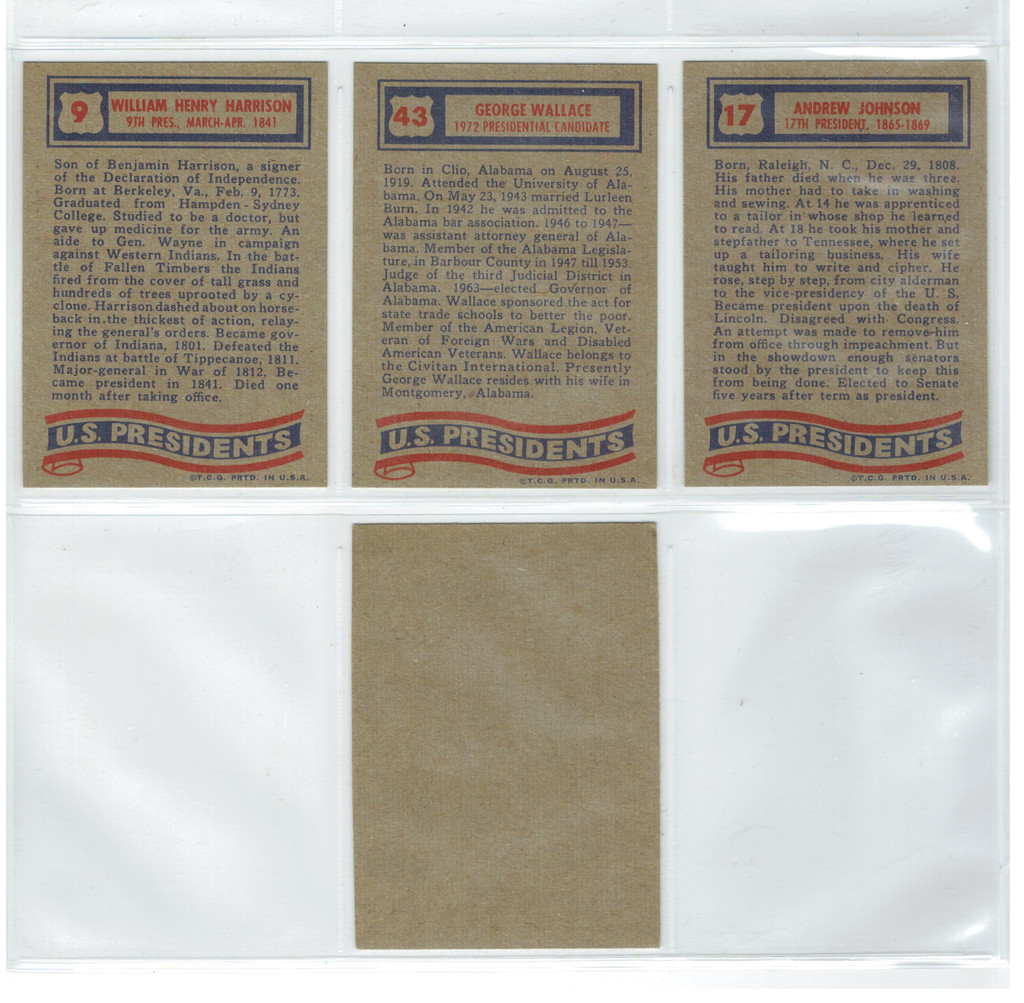 1972 Topps U.S. Presidents 3 Out Of Focus & 1 Blank Back  #*sku33776