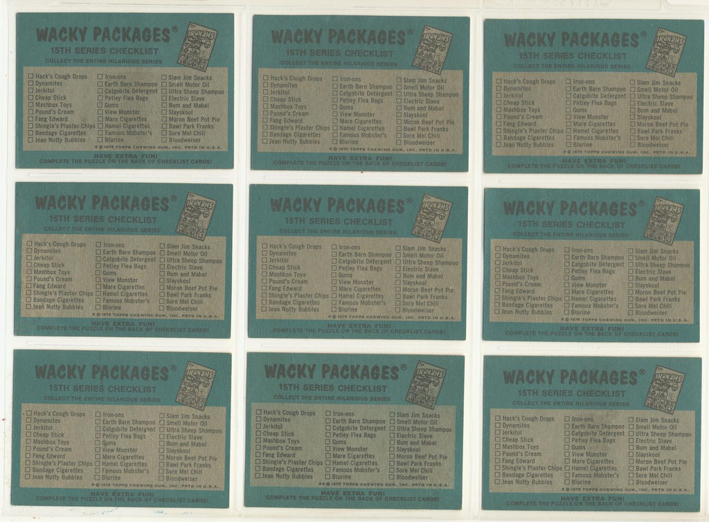 1973/77 Wacky Packages Series 15 Puzzle Set Only (9) Cards   #*