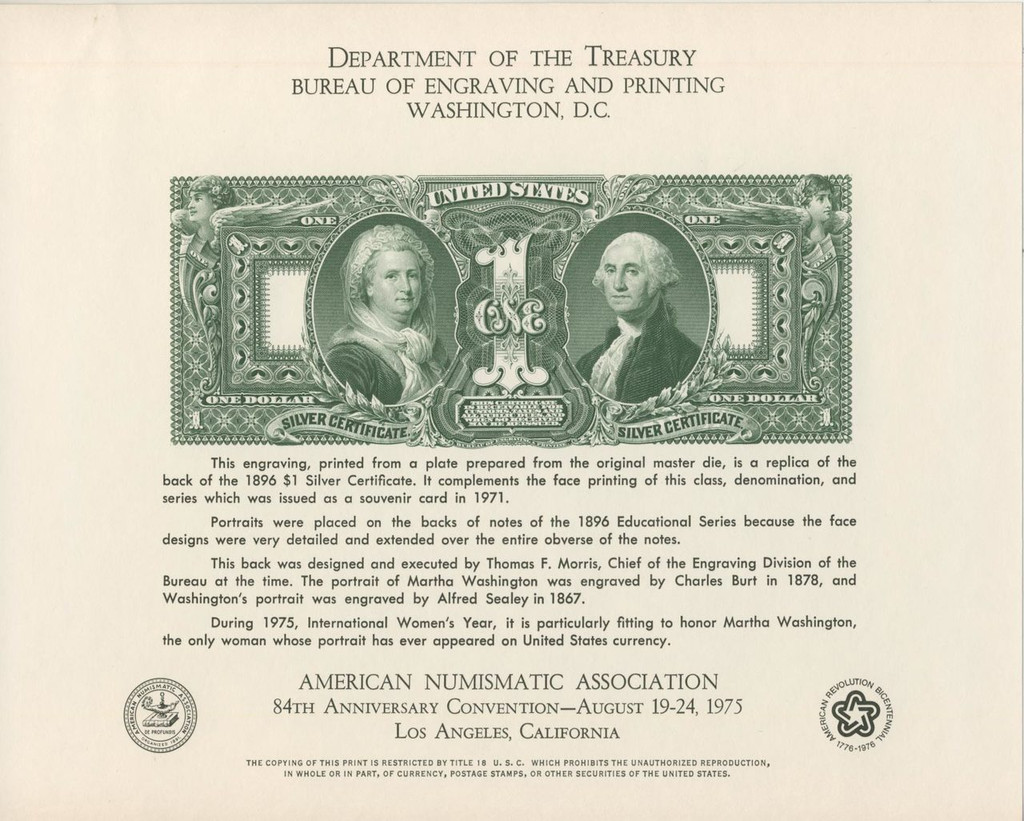 1975 Bureau Of Engraving & Printing 1896 $1 Silver Certificate B032  #*