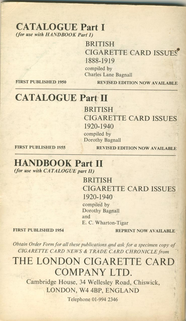 1973 Collecting Cigarette Cards And Other Trade Issues By Dorothy Bagnall (112 Pages)  #*