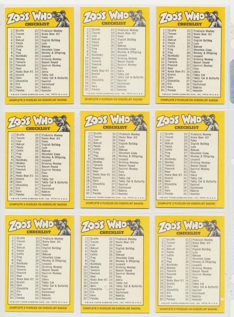 1975 Topps Zoo Who Set 40/18   #*