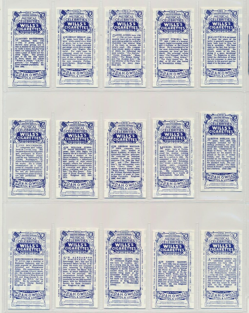 1987 Reprint Set Victory Gallery Musical Celebrities 2nd Series Set 58  #*