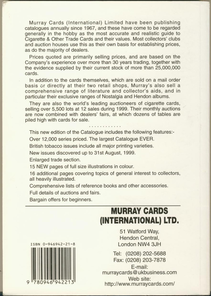 2000 Cigarette Card Values by Murray Cards International  Price Guides  #*