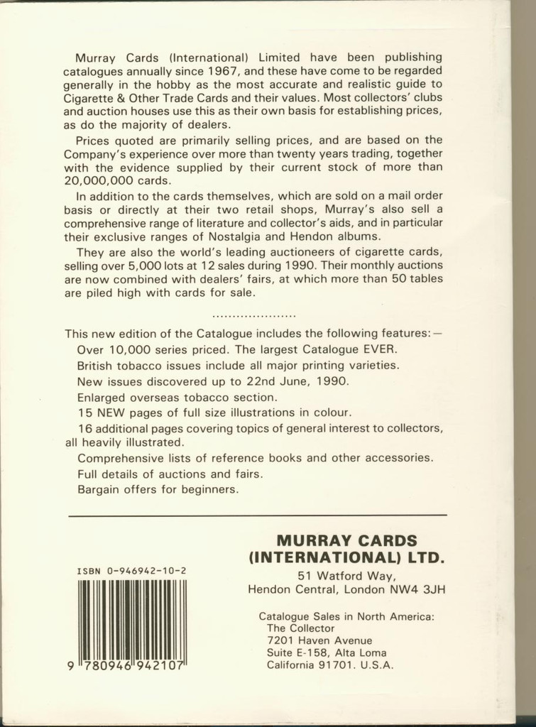 1991 Cigarette Card Values by Murray Cards International  Price Guides  #*