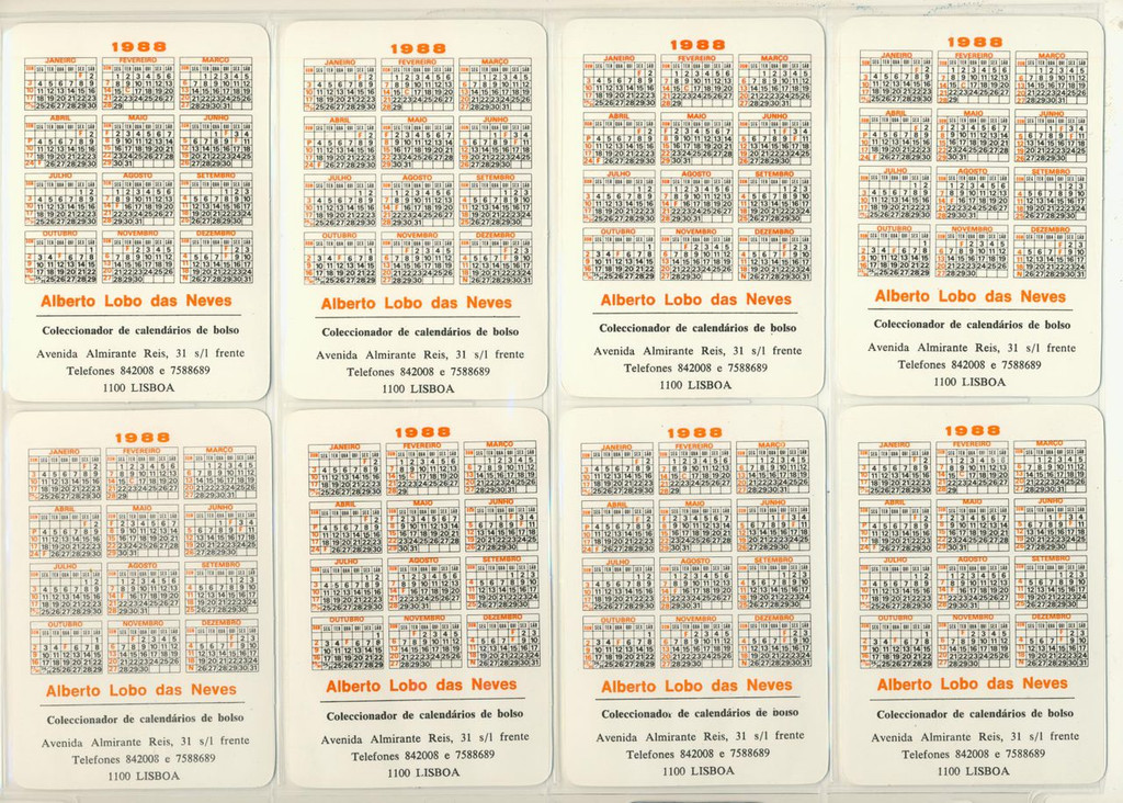 1988 Lisbon, Portugal Calendar Planes Lot 8   #*