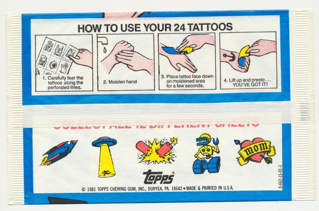 1981 Topps 24 Tattoos "Food Approved Colors" Unopened 1 Packs  #*