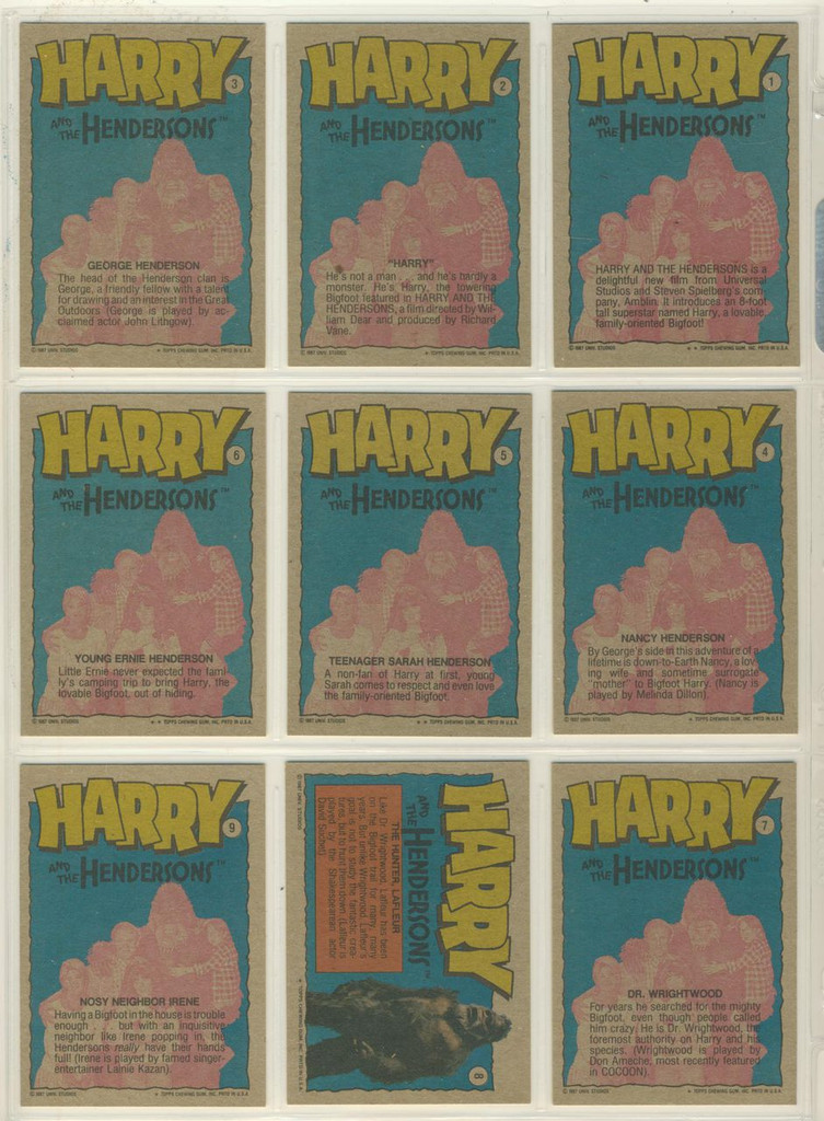 1987 Topps Harry & The Henderson Set 77 No Stickers   #*