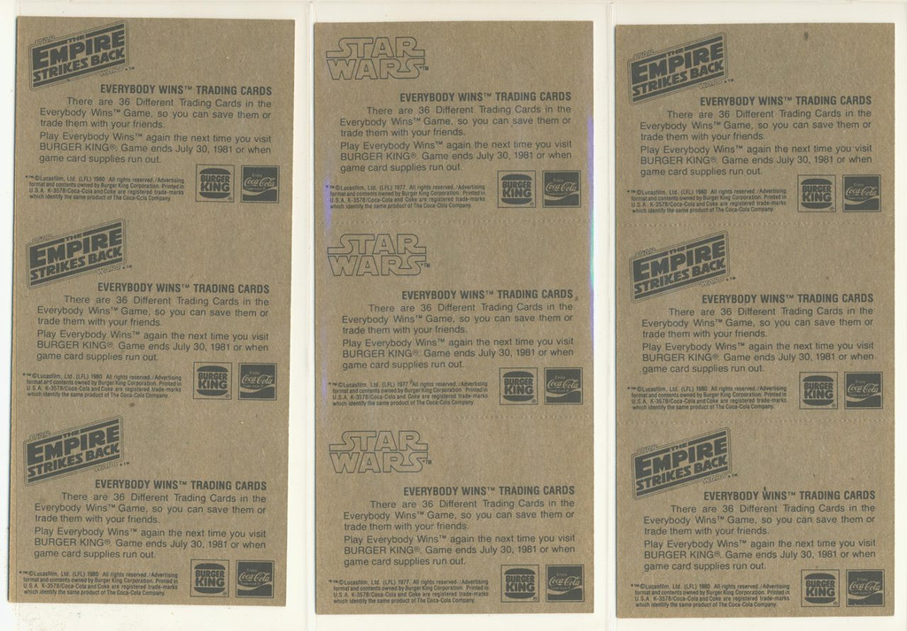 1980 Burger King Star Wars "The Empire Strikes Back" Set (36) (3) Card Panels  #*sku16460