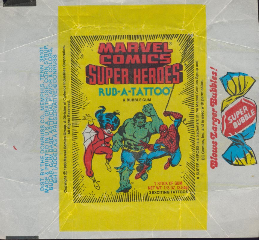 1980 DONRUSS MARVEL COMICS SUPER HEROES TATTOO WRAPPER   #*sku17488