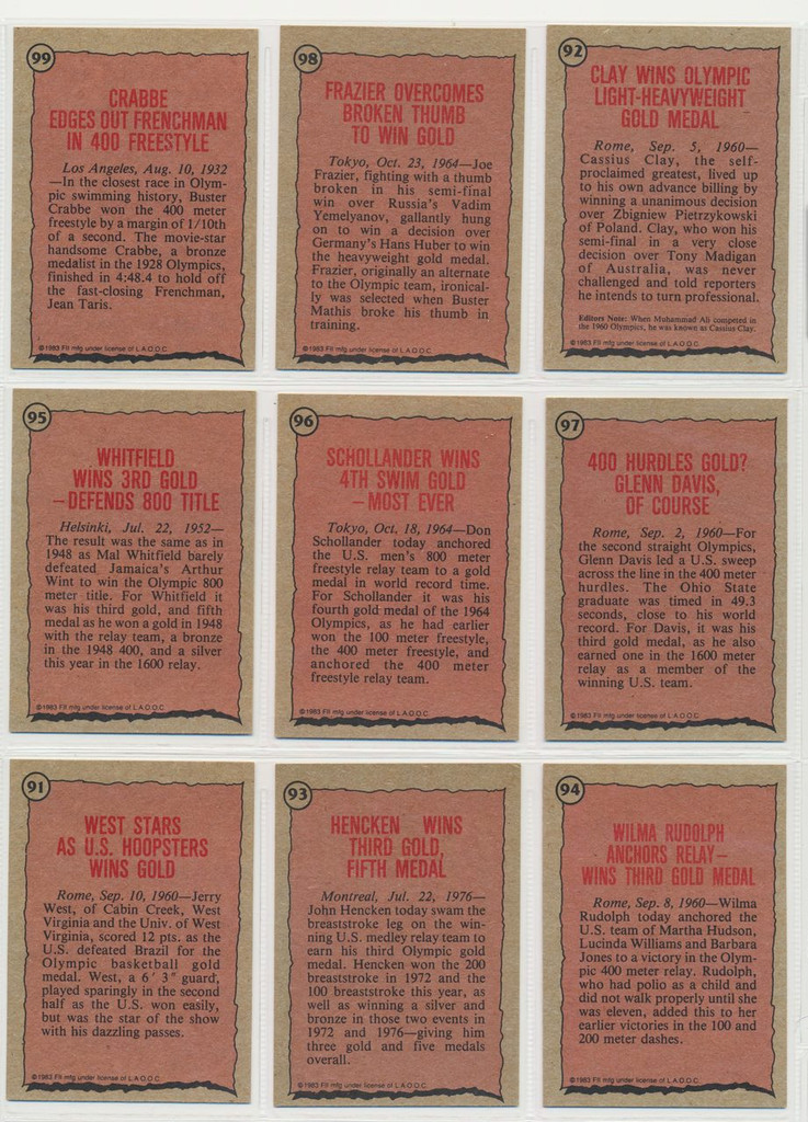 1983 Topps Olympians Set 99 Box Set  #*