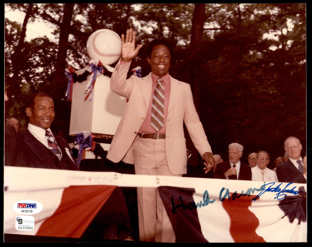 Hank Aaron Jocko Conlan Signed Color 8x10 Photo PSA/DNA Full Letter Auto Braves