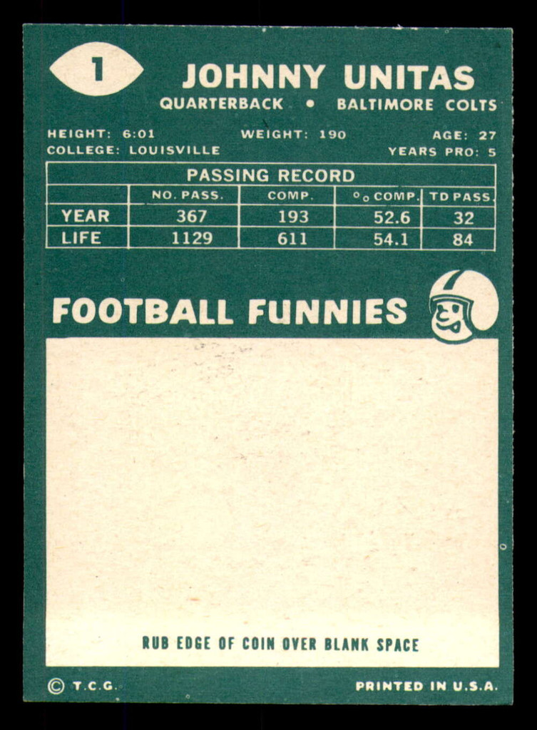 1960 Topps #1 Johnny Unitas Ex-Mint  ID: 268845