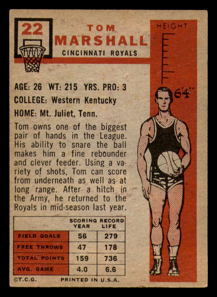 1957 Topps #22 Tom Marshall Ex-Mint 