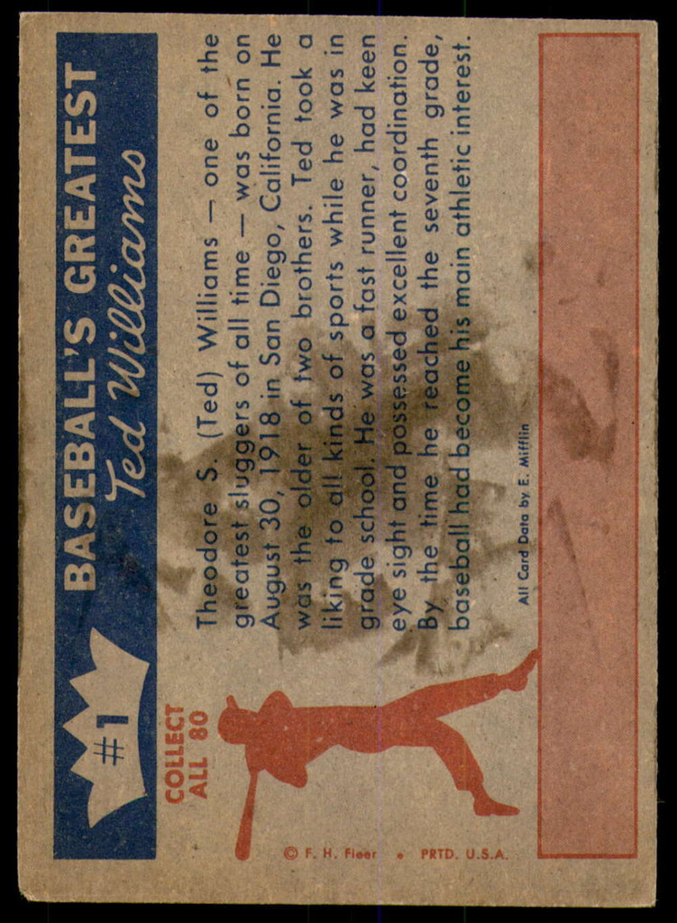 1959 Fleer Ted Williams #1 The Early Years VG-EX 