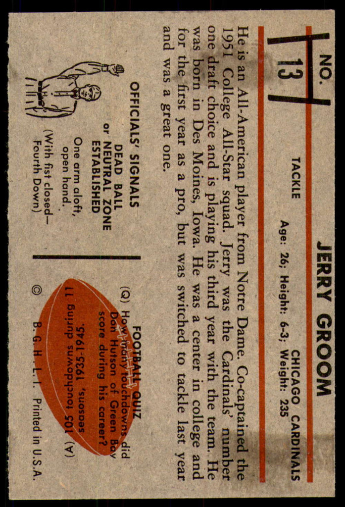1953 Bowman #13 Jerry Groom Near Mint+ 
