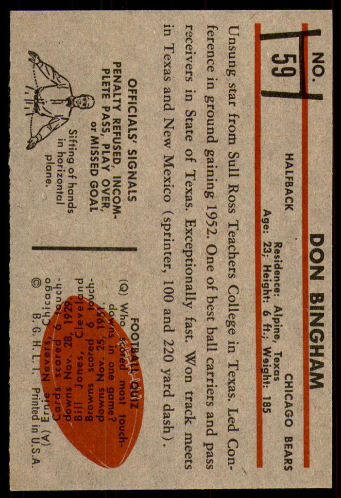 1953 Bowman #59 Don Bingham Near Mint+ 