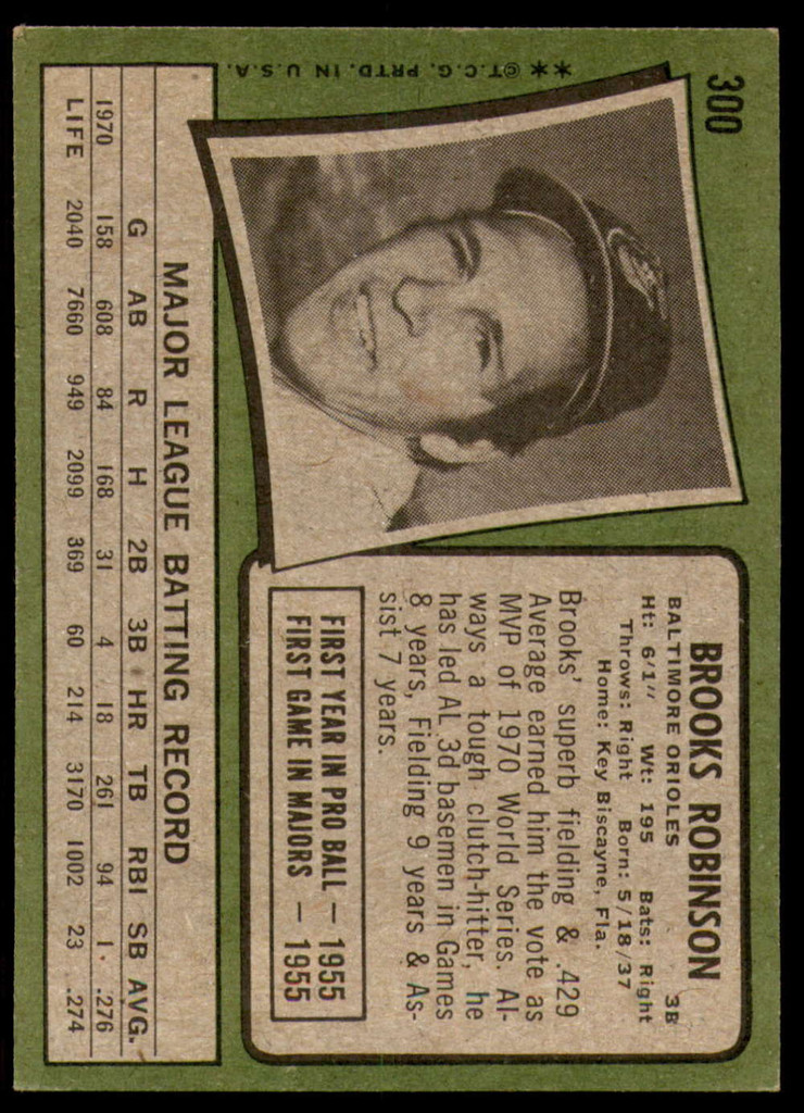 1971 Topps #300 Brooks Robinson Excellent+  ID: 258690