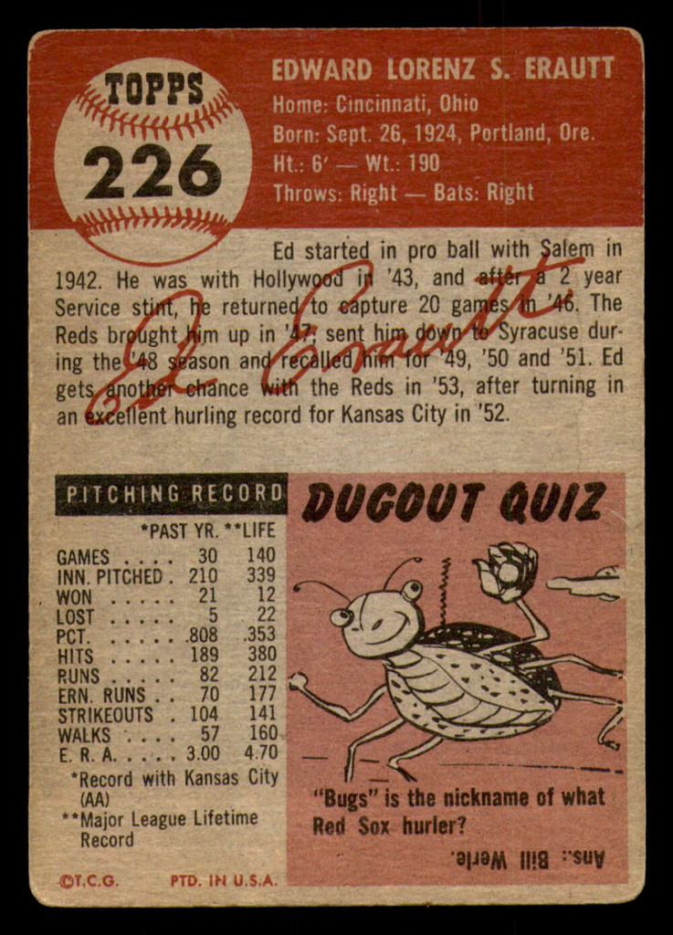 1953 Topps #226 Ed Erautt G-VG 