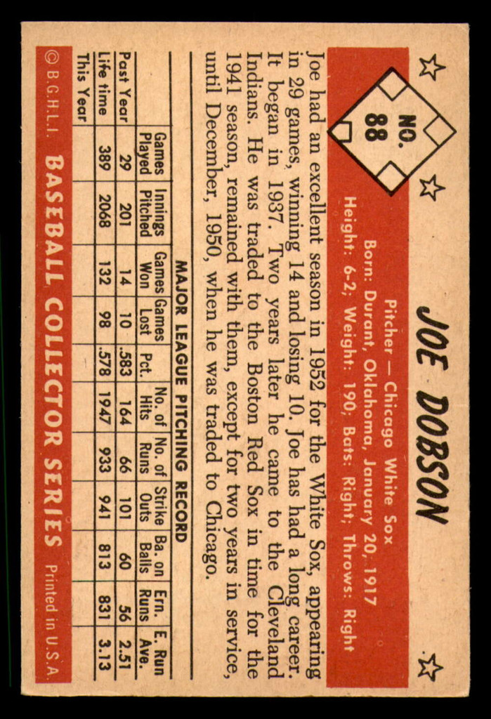 1953 Bowman Color #88 Joe Dobson Ex-Mint  ID: 298462