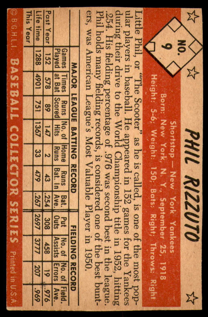 1953 Bowman Color #9 Phil Rizzuto Trimmed 