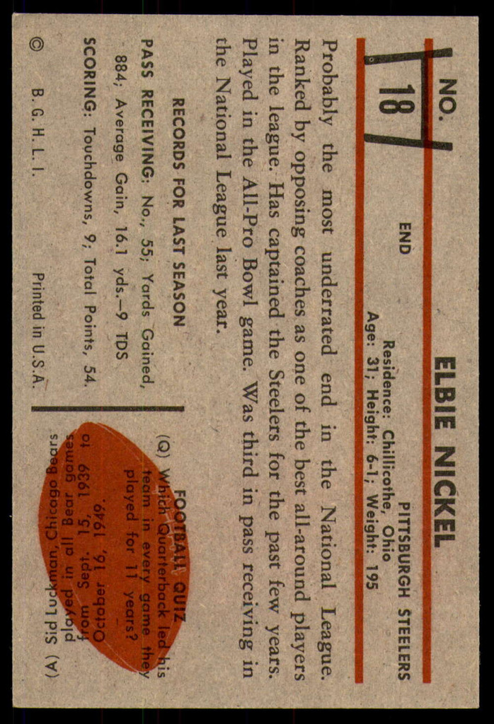 1953 Bowman #18 Elbert Nickel Ex-Mint 