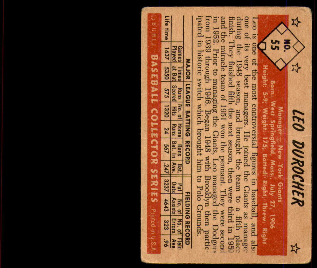 1953 Bowman Color #55 Leo Durocher MG Very Good 