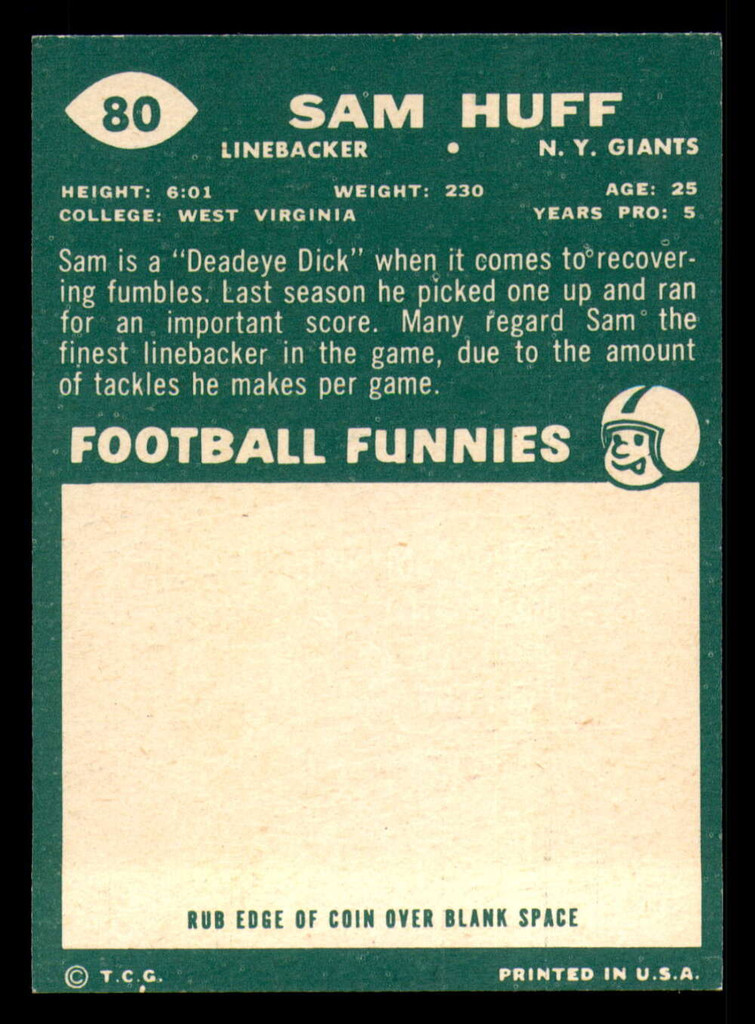 1960 Topps #80 Sam Huff Near Mint 