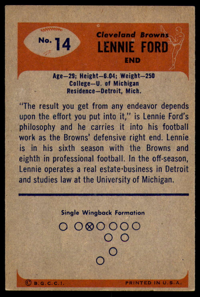1955 Bowman #14 Len Ford Excellent RC Rookie  ID: 243713