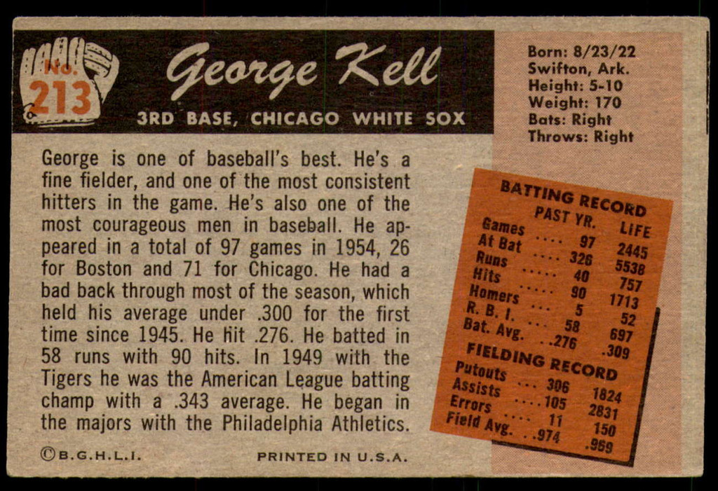 1955 Bowman #213 George Kell Excellent+ 