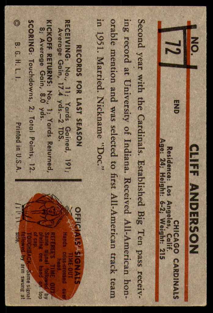 1953 Bowman #72 Cliff Anderson Excellent+ 