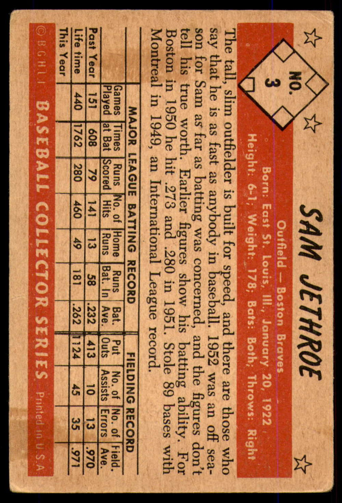 1953 Bowman Color #3 Sam Jethroe Very Good  ID: 251039