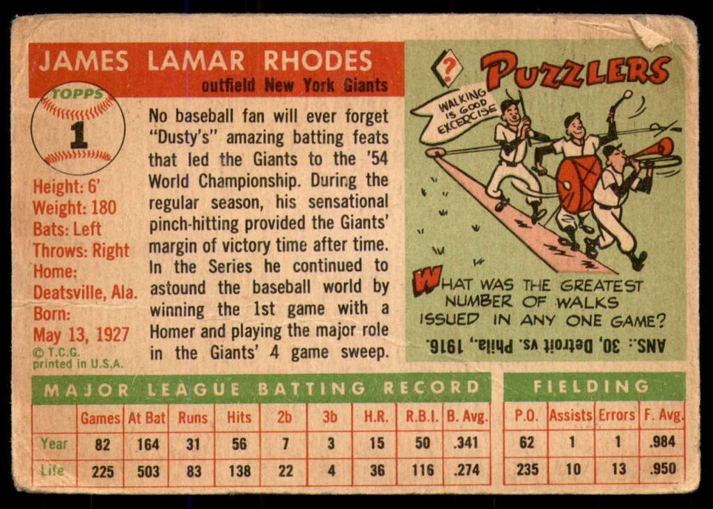 1955 Topps #1 Dusty Rhodes Poor 