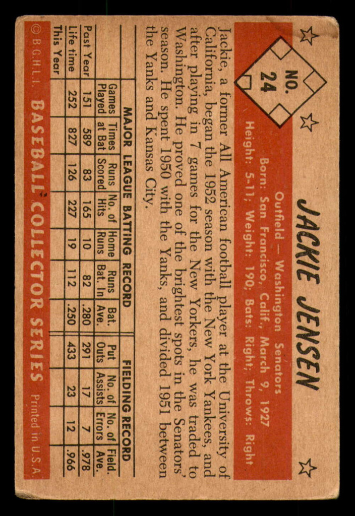 1953 Bowman Color #24 Jackie Jensen Very Good 