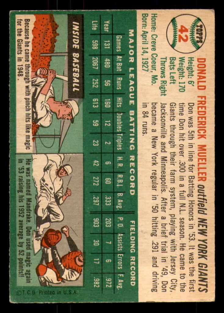 1954 Topps #42 Don Mueller Excellent  ID: 296214