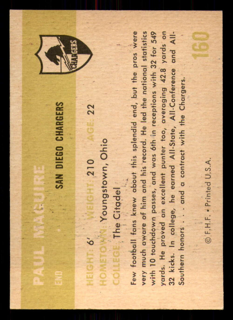 1961 Fleer #160 Paul Maguire Ex-Mint  ID: 271172
