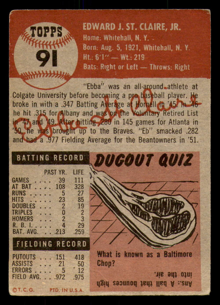 1953 Topps #91 Ebba St. Claire DP G-VG 